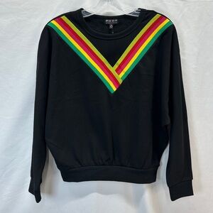 Poof New York 🌈 Multicolored Striped V-Neck Black Sweatshirt Size M NWT